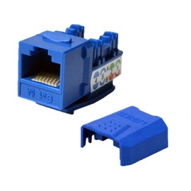 LOGICO 5 Piece Cat6a Keystone Jack Blue with Dust Cap – 22-26 AWG PCB Female RJ45 Connectors for Network Ethernet Wall Jack Insert | Cat 6a 110 Punch Down Block Socket 8-Port, 8-Connector (8P8C)