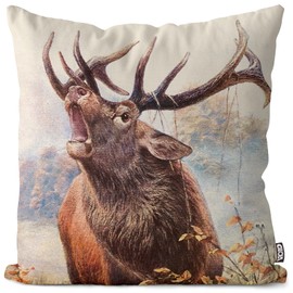 VOID Tubular Deer Antlers Hunting Cushion Cover Polyester Christmas Decoration Winter Outdoor Decoration Cushion Size: 50 x 50 cm