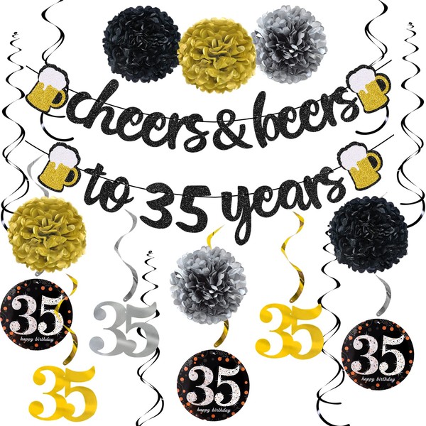 30th Birthday Decorations Kit for Men Women, Cheers to 30 Years Banner with Pom Poms Flowers, 30th Sparkling Hanging Swirl Decorations for 30th Birthday Wedding Party Supplies Decorations
