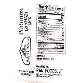 Asian Kitchen Platinum White Basmati Rice Extra Long Aged 4lbs (1.81kg) ~ All Natural | Gluten Friendly | Vegan | Indian Origin | Export Quality