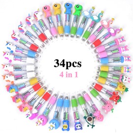 34 Pieces 4 Colours Ballpoint Pen Pens Children Girls Set Cool Multicoloured Kawaii Mini Animal Pens Beautiful Cute Pens Retractable Ballpoint Pen Animal Funny Unicorn Multicoloured Four Colours Party