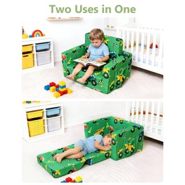Toddler Couch, 2-in-1 Foldable Kids Comfy Chair & Lounger, Monster Truck