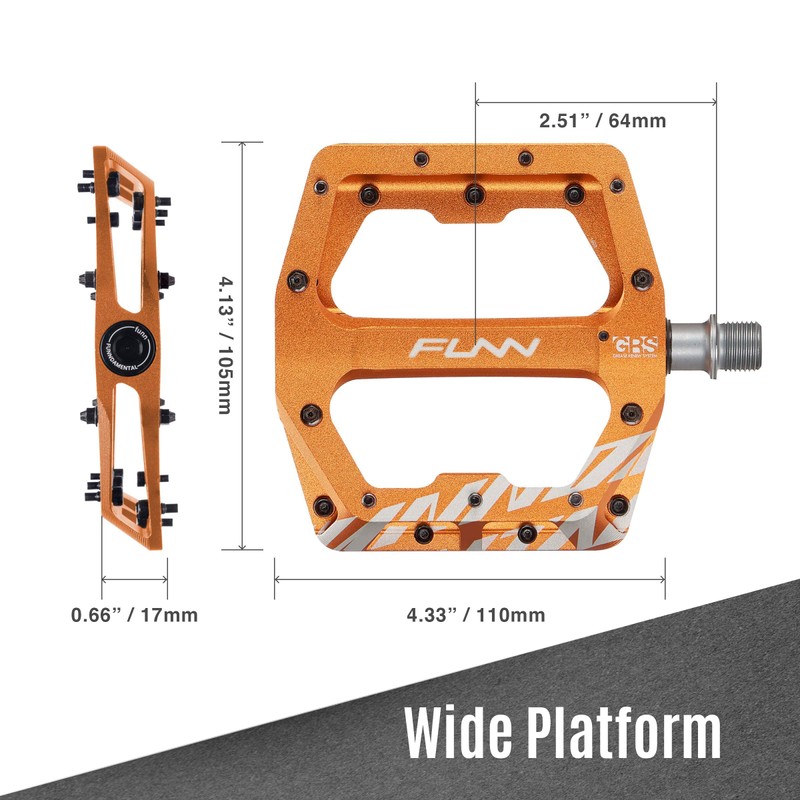 Funn Funndamental Flat Pedals - Wide Platform Pedals for BMX/MTB,