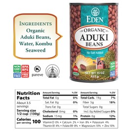 Eden Organic Aduki Beans, (Azuki, Adzuki), Non-GMO, No Salt Added, Red Beans, Macrobiotic, 15 oz. Can (12-Pack Case)