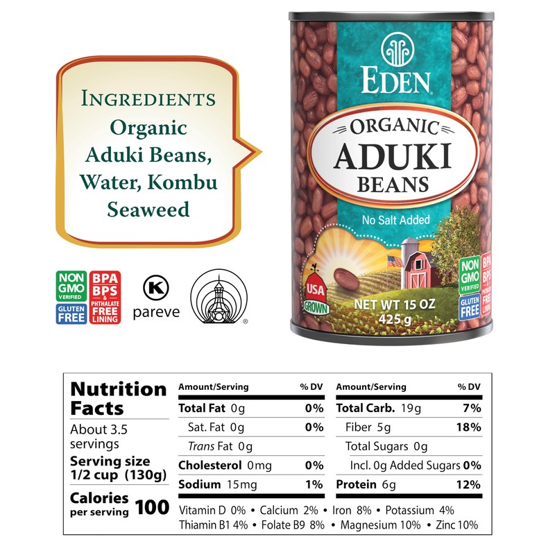 Eden Organic Aduki Beans, (Azuki, Adzuki), Non-GMO, No Salt Added,