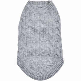 Blueberry Pet Classic Fuzzy Textured Knit Pullover Crew-Neck Dog Sweater in Heather Grey, Back Length 18", Pack of 1 Clothes for Dogs