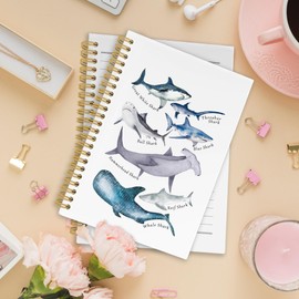 XPH Ocean Shark Spiral Notebook, Marine Biology Learning Journaling Notebooks for Office School, Summer Sea Theme Hardcover Journals Gifts for Boys Kids, 160 Pages 5.5 x 8.3 Inch, Shark Lovers Gifts