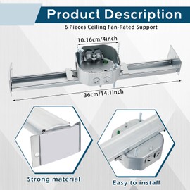 Therwen 6 Pcs Adjustable Ceiling Fan Electrical Box Brace Light Fixtures Ceiling Fan Mounting Bracket, 14.2 Inches in Length