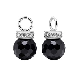 Quiges Vintage Style Classic 925 Sterling Silver Dangle Drop Black Faceted Ball Charms Set for Hoop Earrings with Transparent Zirconia Stones