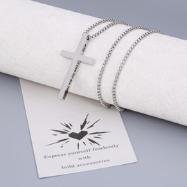 AWARDSEN Cross Necklace Men Silver Chain Mens Necklace with Crucifix Pendant Religious Bible Philippians 4:13 Men's Jewellery Easter Gifts Christian Gifts for Silver Crucifix Pendant 22"