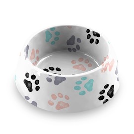 TarHong Retro Fun Paw Print Pet Bowl for Food and Water, Pure Melamine, Shatterproof, Large, 6 Cups
