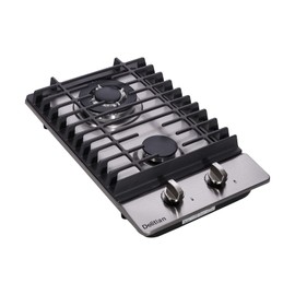 12 Inch Gas Cooktop, Built-in Stainless Steel 2 Burners Gas Stove Top LPG/NG Convertible Gas Cooktop Dual Fuel Gas Hob for RVs, Apartments, Outdoor DT223-01