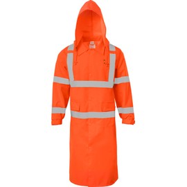 Ironwear 9520 Hi-Visibility ANSI Class 3 Rain Jacket with tuck-away hood and Reflective Stripes