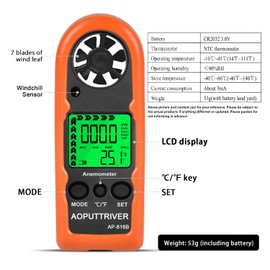 Anemometer Handheld, Mini Anemometer with Protective Shell for Measuring Wind Speed Temperature and Max/Average/Current, Mini Anemometer for Windsurfing Sailing Fishing Outdoor Activities-AP-816B