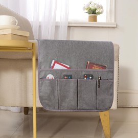 luckyjoyreal Waterproof Anti-Slip Sofa Armrest Organizer Armchair Caddy for Couch Remote Control Holder Sofa Armset Organizer with 6 Pockets Couch Armrest Storage for Book 35"x19.5" Grey 1 Pack