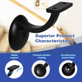 HOMOTEK 12 Pack Railing Stair Handrail Brackets for Handrail Indoor, 3" Hand Rail Brackets for Stair Railing with Screws, Stair Support for Home Buildings, Stairways Handrail, Aluminum, Black