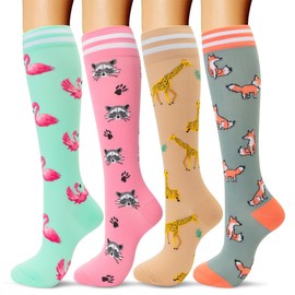 fenglaoda Compression Socks Women Men 4 Pairs, Knee High Support Socks for Running, Sports, Travel, Flight, Nurse