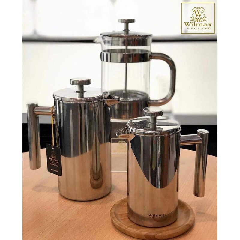 Wilmax Thermoglass French Press Stainless Steel, 27.1 fl oz (800