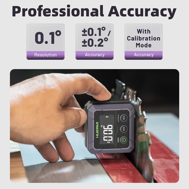 Huepar Professional Digital Protractor, Strong Magnetic, ±0.1° Accuracy, Precision Inclinometer
