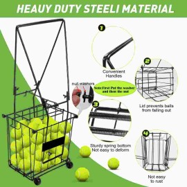 Portable Pickleball Tennis Ball Collector Hoppers with Wheel Retriever Basket