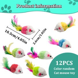 Andiker 12Pcs Cat Mouse Toy for Indoor Cats, 3.93'' Colorful Cat Mice Toy with Feather Realistic Mice Toys for Cat Cute Cat Plush Mouse Toy for Cat to Catch Play Interactive Cat Toy (Random Color)