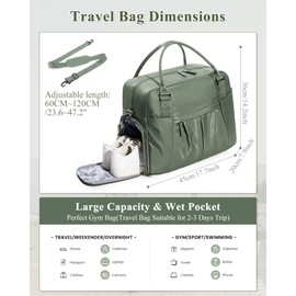 Weekender Travel Bag for Women Men, Personal Item Travel Bag with Shoes Compartment carry on bags for airplanes Overnight Bag Large Travel Tote Bag Gym Bag Workout Dance Bag Hospital Bags Dark Green
