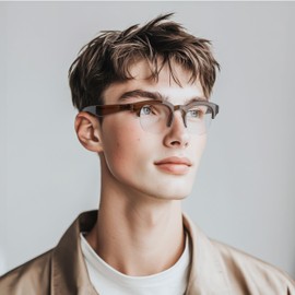 LONDON MOLE® Courier Fashion Glasses | Zero's with Clear Lenses | Modern Vintage Browline Frame | Men Women Unisex | Spring Joints, Glossy transparent brown