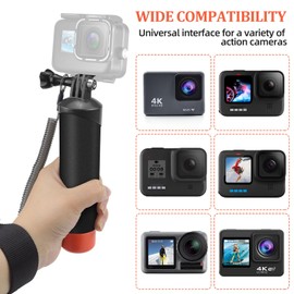 Float Handle, Action Cam Accessory Handler for Go Pro Hero 12/11/10/9/8/7/6/5/4/3, Underwater Hand Stick with Safety Belt and Arm Strap