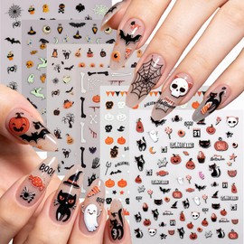 6 Pcs Halloween Nail Art Stickers Pumpkin Ghosts Bat Spider Nail Stickers