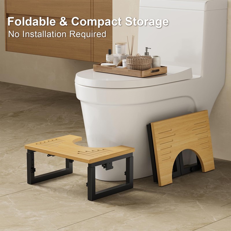 Wood Foldable Toilet Poop Stool Adult, 7" 8" 9" Height