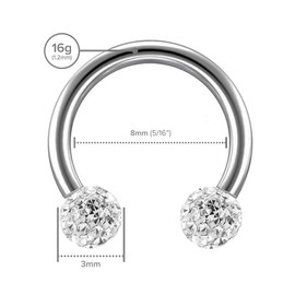 2pc 16 Guage Circular Barbell Earrings Daith Forward Helix 1.2mm 16g Titanium Tragus Anti Rook Rim Ear Lobe Eyebrow Lip Cartilage Pinna Bridge CZ
