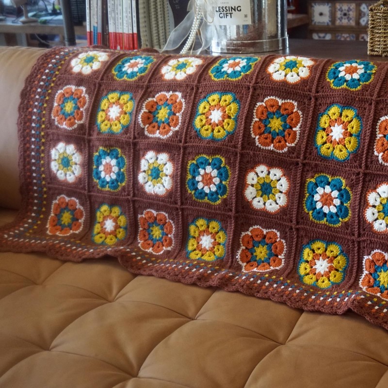 Handmade Granny Square Crochet Throw Blanket, Light Weight, Soft, Warm,