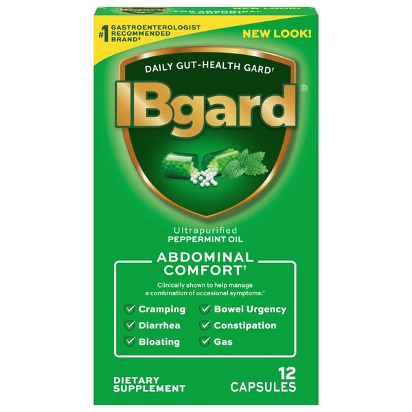 IBgard for Irritable Bowel Syndrome (IBS) Relief Bloating Gas 12 Capsules Small Box 90mg Ultra Purified Peppermint Oil Good for First Timers
