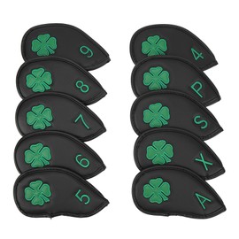 10 PCS Golf Club Head Covers Four Leaf Clover Pattern PU Waterproof Delicate Golf Iron Covers Set for Most Clubs Black