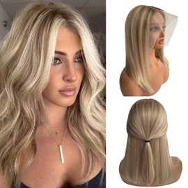 Highlight Blonde Bob Wig Human Hair for Women, 180% Density 13x4 Hd Lace Front Wigs Human Hair Pre Plucked Middle Part Ombre Ash Blonde Colored Transparent Lace Frontal Wigs 10”