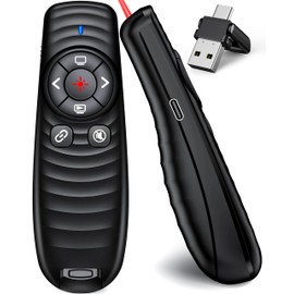 2-in-1 USB Type C Wireless Presentation Clicker 2.4GHz Clicker for Powerpoint Presentations,Presentation Clicker with Volume Control & Hyperlink,Slide Clicker Pointer for Classroom Mac Laptop Computer