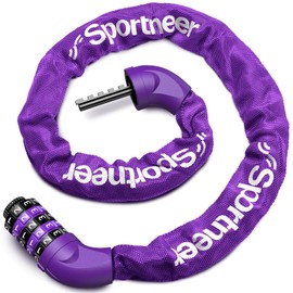 Sportneer Bike Lock: 5 Digit Combination High Security Anti Theft Bike Chain Lock - 3.2/3.6/4ft Heavy Duty Resettable Keyless Bicycle Lock for Bike, Motorcycle, Scooter, Door - 6mm Thick Purple