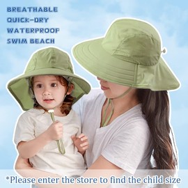 2pcs Toddler Sun Hat Girls Boys Beach Hat Waterproof Baby Summer Hat Neck Flap Kids Swim Hat Wide Brim Sun Hat (4-8 Years, Army Green+Beige)