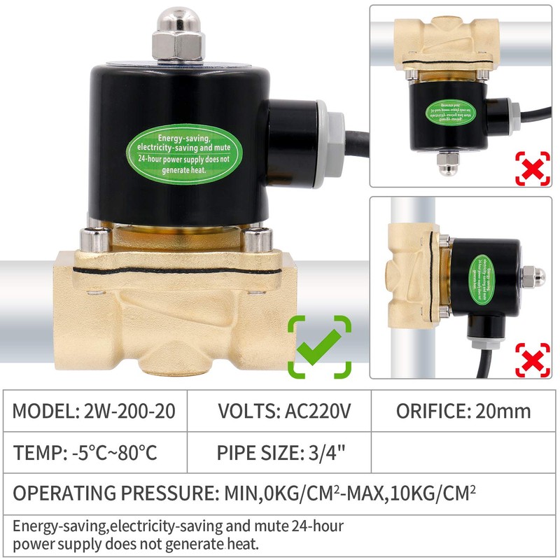 Heschen Brass Solenoid Valve 2W-200-20 Direct Acting 220 VAC PT3/4