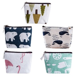 XOXVURI Pack of 5 Mini Purse Bags, Coin Purse, Small Mini Canvas Purse with Zip, Cute Canvas Wallet, Makeup Bag, Coin Bags for Cosmetic Key Chains, Coins, Money Cards, Multicoloured