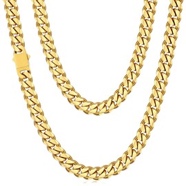Fiusem 6mm Gold Plated Chains for Men, 14K Gold Plated Stainless Steel Cuban Link Chain Necklace for Men and Wome, 22 Inch