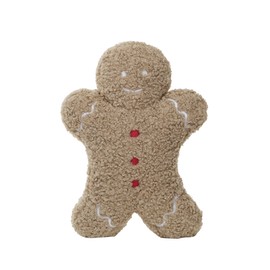 Creative Co-Op, Brown, Red and White Fabric Bouclé Gingerbread Man Shaped Pillow, 14.5” L x 10.5” H