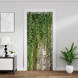 Green Ivy Leaf Door Curtains for Doorway Privacy Leaves Plants Rustic Stone Wall Spring Scenery Nature Room Darkening Thermal Insulated Blackout Curtains for Doors 42x80 Inch,1 Panel
