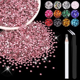 5000PCS 3mm Resin Rhinestones in Bulk (Dark Pink), Bedazzling Flatback Crystals for Crafts DIY Nail Decoration, Gems Charms for Tumbler Shoes Clothing Fabric with Pickup Pen and Tweezers
