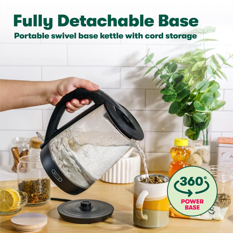 bella 1.7 Liter Glass Electric Kettle, Quickly Boil 7 Cups