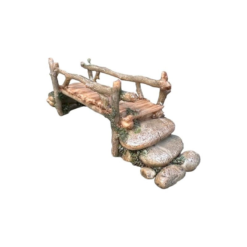 Mokoboho Fairy Garden Bridge, Acrylic, Stone and Log Design, 7.5"