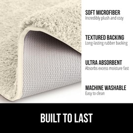Gorilla Grip Premium Luxury Bath Rug, 42x24, Absorbent, Soft, Thick Shag, Bathroom Mat Rugs, Machine Wash, Microfiber Dries Quickly, Mats for Bath Room, Shower, Bathtub and Spa Floors, Ivory