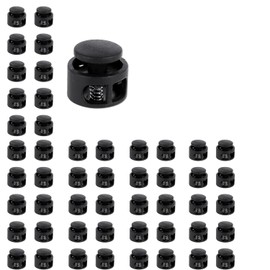 LilaLemon 50Pcs Shoe Lace Tie Locks, Plastic Cord Locks Double Hole Drawstring Stopper Fastener Black Spring Cord Lock for Shoelaces Drawstrings Paracord Clothing Bags Sweatpants Hats