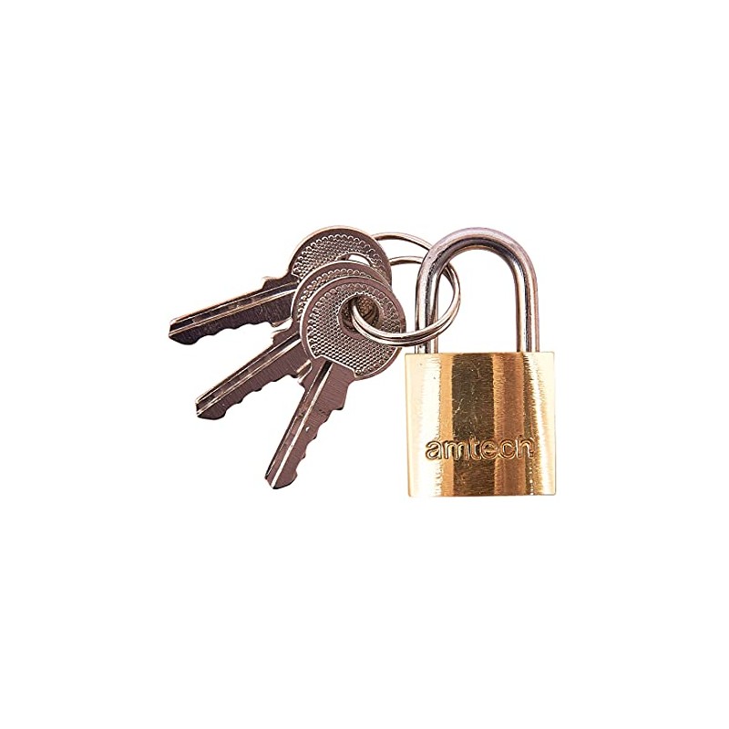 Amtech T0800C 20mm Solid Brass Padlock, Small Padlock with Keys