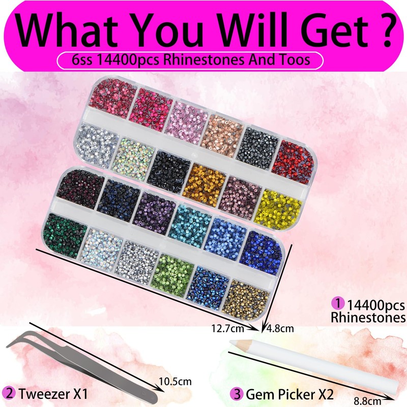 LPBeads Glass Hotfix Rhinestones Bulk SS6 14400pcs 24 Colors Hotfix